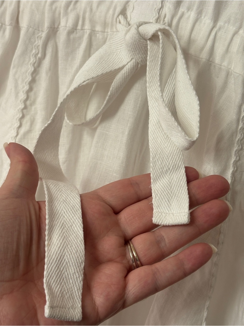 ULLA JOHNSON Fiona Midi Dress Bone White 100% Linen Size 8 Crochet Collar Tie - Picture 13 of 16